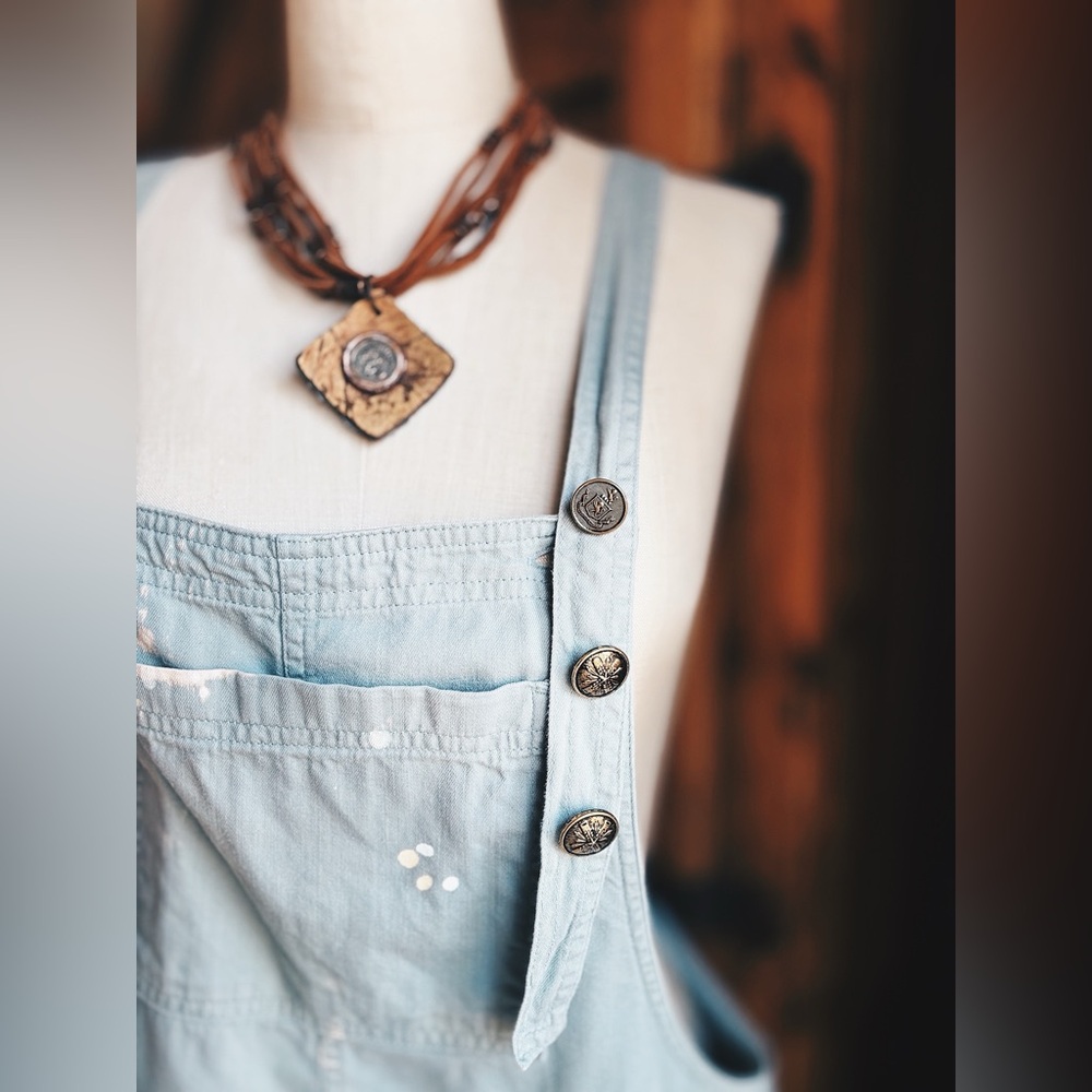 OOAK Vintage Spiderwear Sage Cotton Artisan Repurposed Overalls M/L - Picture 9 of 12